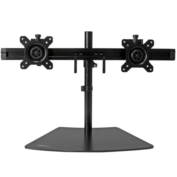 Supporto per doppio monitor - Supporta monitor da 12'' a 24'' - Regolabile - Supporto per monitor VESA per scrivania - Base a basso profilo - Orizzontale - Nero