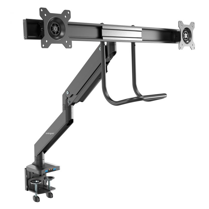 Braccio per doppio monitor da tavolo - 2 porte USB 3.0 - Supporto con morsetto per scrivania