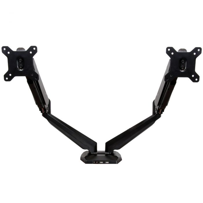Supporto a Doppio Braccio per dual Monitor con 2 porte USB e Audio Pass-Through