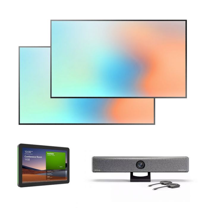 Soluzione per Sala riunioni Media - Barra video ClickShare Bar Pro + 2 Monitor 85" 4K QE85T + Logitech Room Booking