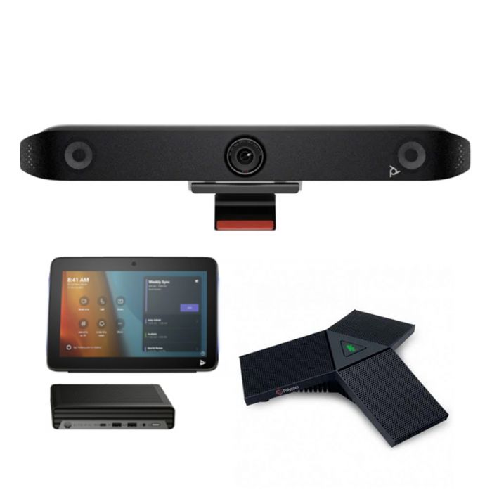 Bundle sala riunioni media: Poly Studio X52 + expansion microphone + Base Kit G9 Plus