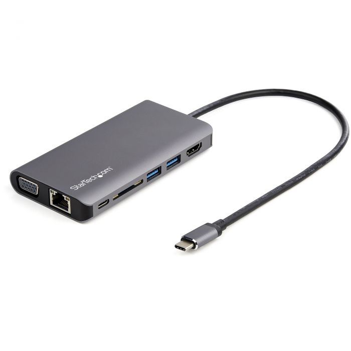 Adattatore multiporta USB C - Mini dock da viaggio USB-C con HDMI 4K o VGA 1080p - Hub USB 3.0 3x, SD, GbE, audio, pass-through PD da 100 W - Docking station portatile per laptop / tablet