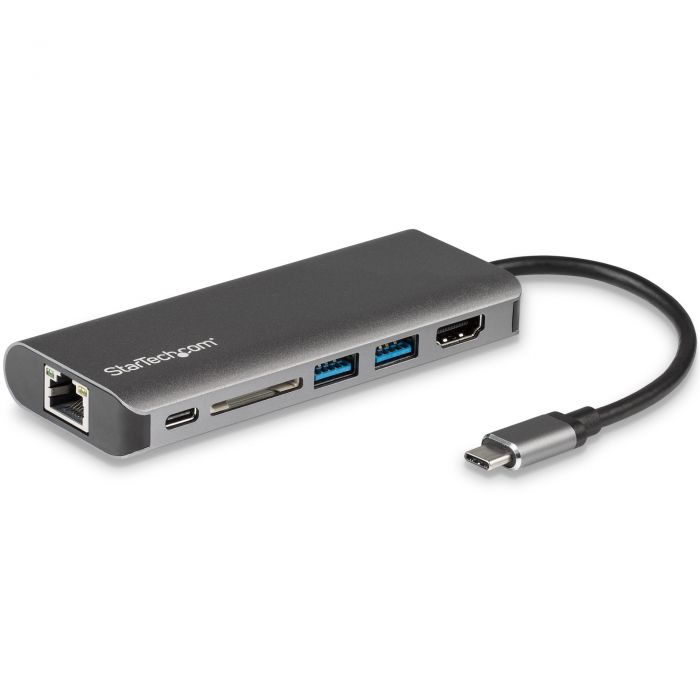 Adattatore multiporta USB-C - Dock portatile da USB tipo C a HDMI 4K, hub USB 3.0 a 2 porte, SD / SDHC, GbE, pass-through PD 60W - Mini docking station da viaggio USB-C - USB Type-C / Thunderbolt 3