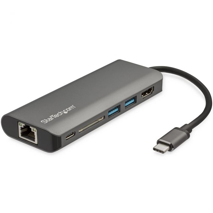 Adattatore multiporta USB-C - Dock da viaggio USB tipo C a HDMI 4K, 3x USB 3.0 hub, SD / SDHC, GbE, pass-through PD 3.0 da 60W - Mini docking station USB tipo C portatile USB Type-C / Thunderbolt 3