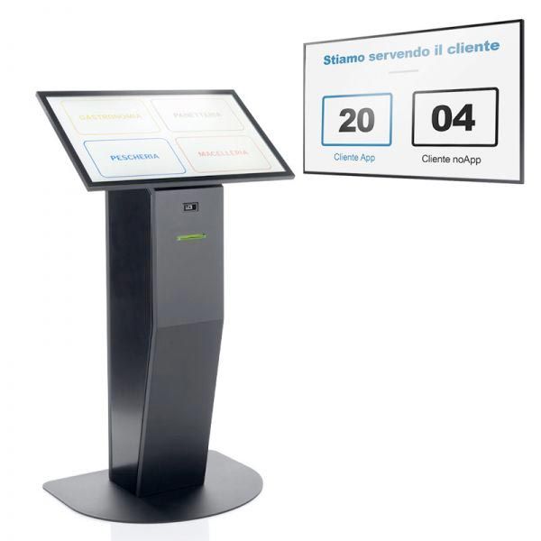 Monitor 50" + Totem multimediale , display 32” touch screen e stampante ticket con software eliminacode Kiosk+Visore + mini PC
