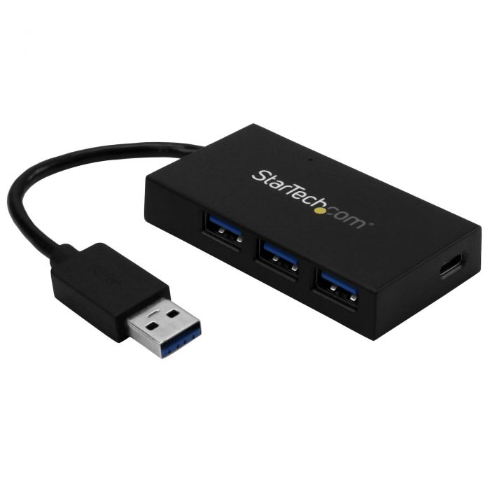 Hub USB 3.0 a 4 porte - Hub USB Type-A con 1x USB-C e 3x USB-A (SuperSpeed 5Gbps) - Adattatore portatile USB 3.1/3.2 Gen 1 - Hub di ricarica BC 1.2 autoalimentato via bus USB o con adattatore di alimentazione