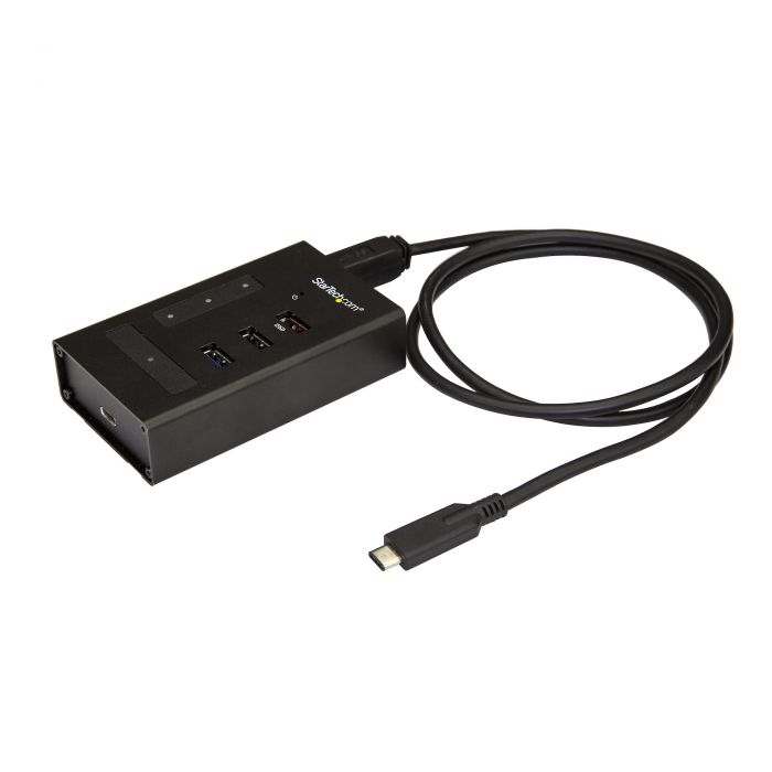 Hub USB C a 4 porte - USB Type-C a 1x USB-C/3x USB-A - Hub USB 3.0 commerciale in metallo - USB 3.1/3.2 Gen 1 SuperSpeed 5Gbps - Autoalimentato - Ricarica veloce BC1.2 - Montabile / Robusto