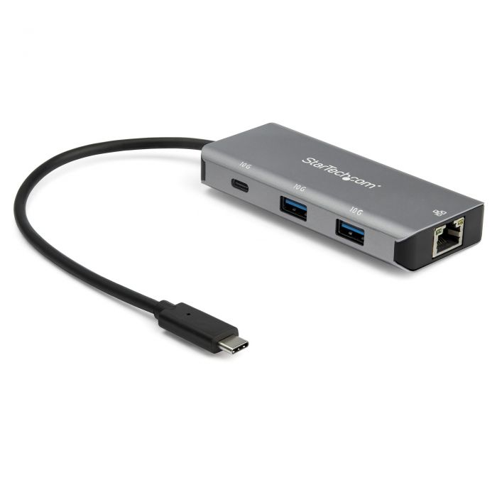 Hub USB-C a 3 porte con Gigabit Ethernet RJ45 GbE - 2x USB-A, 1x USB-type C - Adattatore SuperSpeed 10Gbps USB 3.1/3.2 Gen 2 Tipo C - Alimentato tramite USB - Alluminio - Funziona w/TB3