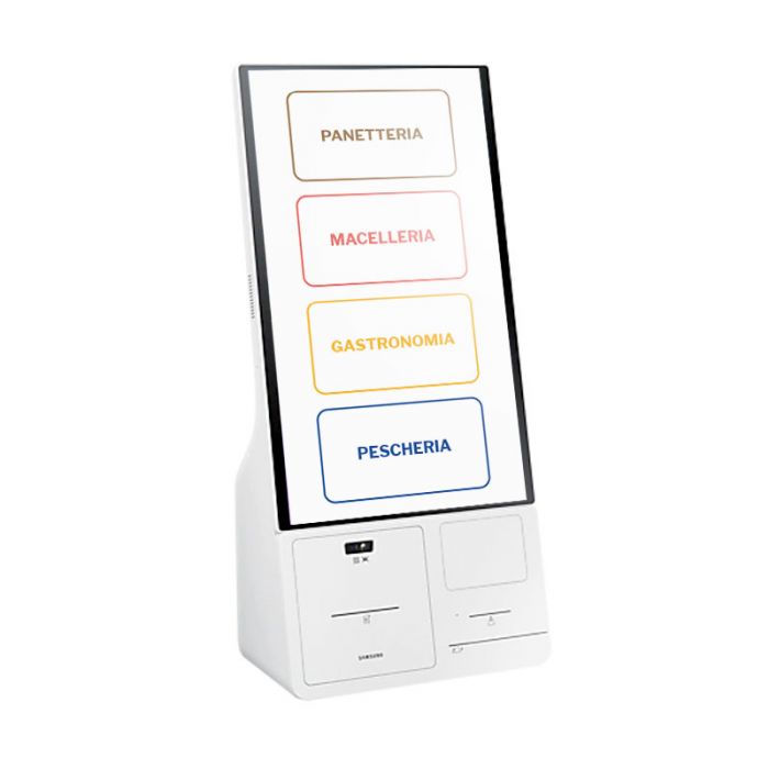 Multimedia-Totem, 24"-Touchscreen-Display und Ticket-Drucker mit Warteschlangenmanagement-Software (KIOSK) + PC Windows Celeron