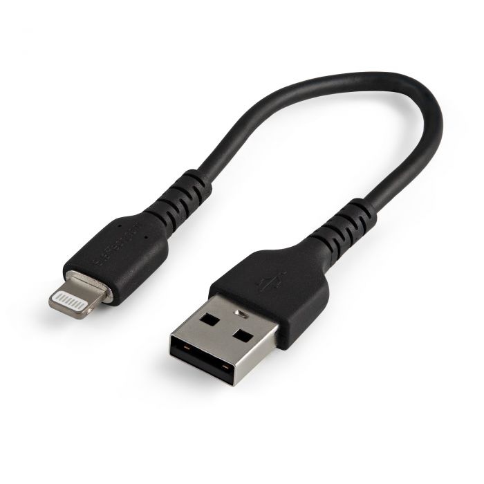 Cavo da USB-A a Lightning da 15cm nero - Robusto e resistente cavo di alimentazione/sincronizzazione in fibra aramidica da USB tipo A da Lightning - Certificato Apple Mfi per iPad/iPhone 12