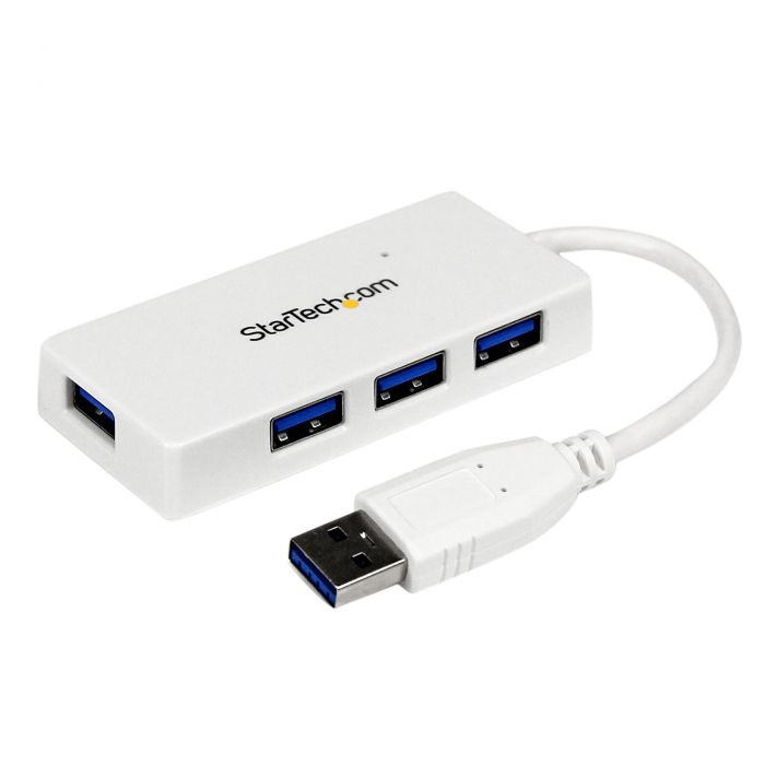 Hub portatile mini USB 3.0 SuperSpeed a 4 porte - Perno e concentratore per Ultrabook USB 3.0 con cavo integrato - Bianco