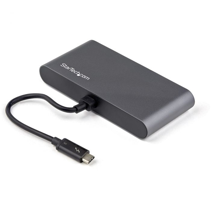 Thunderbolt 3 Mini Dock - TB3 Docking Station per 2 monitor  HDMI 4K 60Hz - 2x USB-A (3.2/2.0) e GbE - Cavo da 28 cm - Replicatore di porte per notebook - Adattatore multiporta USB-C/TB3 per Mac/Windows