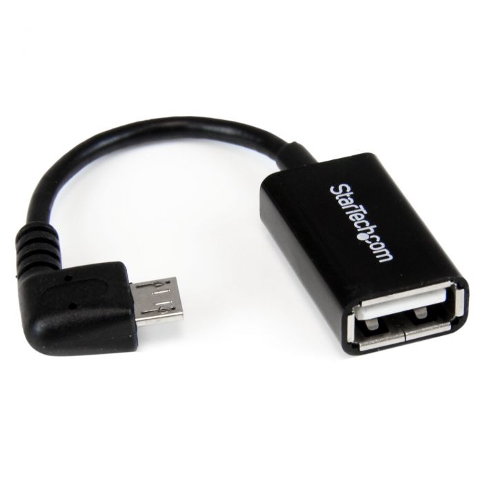 Cavo Adattatore micro USB a USB femmina angolato a destra OTG da viaggio 12cm M/F - Nero