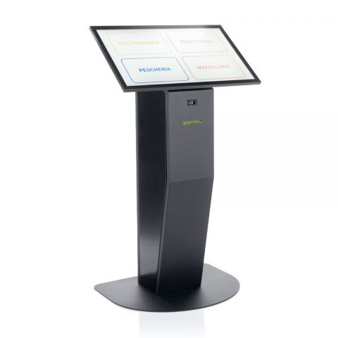 Multimedia-Totem, 32"-Touchscreen-Display und Ticket-Drucker mit Warteschlangenmanagement-Software (KIOSK) + mini PC