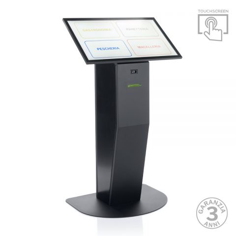 Totem multimediale, display 32” touch screen e stampante ticket  con software eliminacode (KIOSK)